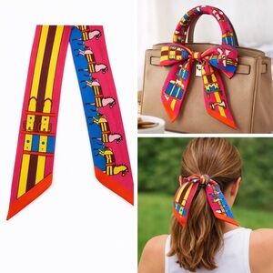 HOT PINK COLORFUL EQUESTRIAN SKINNY SCARF BAG HANDLE WRAP HAIR TIE NECK BANDEAU